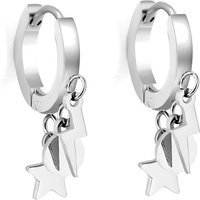 Stainless Steel Triple Charm Hoop Earrings, Star Circle and Lightning Bolt Dangle Huggies