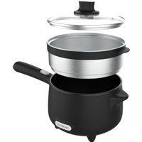 Drew&Cole Cleverpot Cooking Pot - Black, 1.2L, 600W, Compact, Portable, Serves Up to 3 People, With Glass Lid & Steam Basket