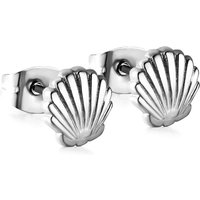 Stainless Steel Scallop Shell Stud Earrings – Hypoallergenic Silver Tone Ocean Jewelry, 12mm x 14mm Beach Themed Studs