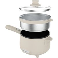 Drew&Cole Cleverpot Cooking Pot - Cream, 1.2L, 600W, Compact, Portable, Serves Up to 3 People, With Glass Lid & Steam Basket