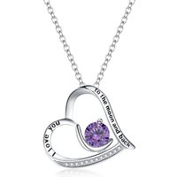 Ever Faith Love Heart I You to the Moon and Back Engraved Cubic Zirconia Gemstone Pendant Necklace