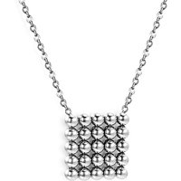 Silver Tone Stainless Steel Square Beaded Pendant Necklace, 45+5cm Geometric Jewelry