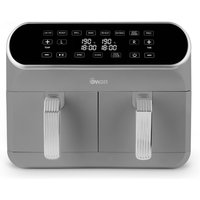Swan Retro Dual Basket Air Fryer with Swan Cyclone Technology - Grey, 8L, 1700W, LED Display, 8 Pre-Set Cooking Options - Air fry/ Roast/ Broil/ Bake/ Reheat/ Dehydrate/ Keep Warm/ French Fries, Adjustable Temperature, SD10519GR