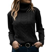 Women Turtleneck Sweater Long Sleeve Soft Cable Knit Winter Pullover (Black, M)
