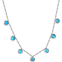 Silver Tone Stainless Steel Station Necklace with Blue Turquoise, 40+5cm Boho Charm Choker