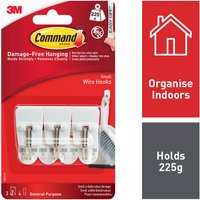 3M Command Adhesive Hooks Wire Small White Holds 225g Each (Pack of 3)