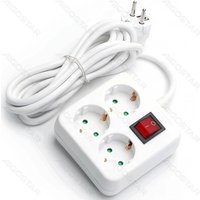 Aigostar stekkerdoos met snoer/Duitse 3-voudige/3G1,5 mm²/3 m/met schakelaar/vierkant/wit/polypropyleen