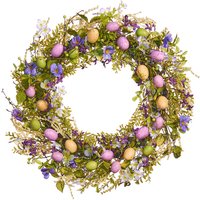 WeRChristmas Spring Door Wreath with Artificial Flowers & Eggs, Purple, 28 inches