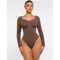Feelingirl Seamless Long Sleeve Arm shaper Tummy Control Ruched Bust Thong Bodysuit for Women XS Brown, Couple Gift Perfect Gift