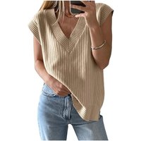 Women's V Neck Sweater Oversized Vest Sleeveless Lightweight Summer Sweater Elegant (khaki, XL)