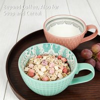Set of 2 400ml Ceramic Mugs, Textured Matte Finish, Mint Green & Coral Pink Coffee Cups with Handle