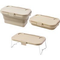 JORDAN&JUDY Foldable Handheld Storage Basket, Lid Can Serve as Mini Table,Khaki,47*28.5*23.5cm