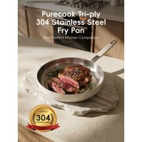 PURECOOK 304 Milk Steamer Pot Series | 304 Tri-Ply Stainless Steel Milky White Flat Bottom Frying Pan with Steel Handle