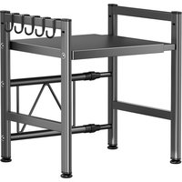 Maxcook 2-Tier Expandable Carbon Steel Over Microwave Shelf, Countertop Kitchen Utensils & Tableware Storage Rack with 5 Hooks, 39~62*33*47 cm, Gray MCZW1185