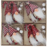 Festive Set of 8 Assorted Red and White Wooden Gonks in Two Designs