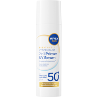 NIVEA SUN UV Face 2-in-1 Primer Makeup Serum – Zonnebrand Gezicht SPF 50+ - Gezichtsserum met Hyaluronzuur - Zonder Parfum – 30 ml