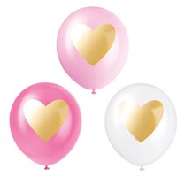 Unique Latex Pink & White Gold Heart Balloons, 30cm, 6 pack
