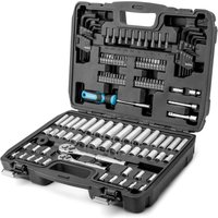 DURATECH 121-Piece Mechanics Tool Set, 1/4" and 3/8" Drive Socket Set, Cr-V Metric and Imperial Sockets, 72-Tooth Quick-Release Ratchet, 40-in-1 Magnetic Screwdriver and Hex Keys with Carrying Box