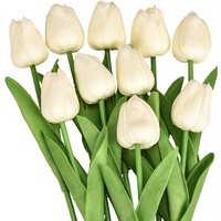 Wei's Moment 7Pcs Artificial Tulips Flowers Fake Flowers Latex Tulips Real Touch for Party Home Wedding Decoration and DIY Decor, Multicolor Milky white