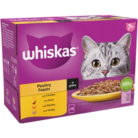 Whiskas 7+ Poultry Feasts Senior Wet Cat Food Pouches in Gravy 12 x 85g