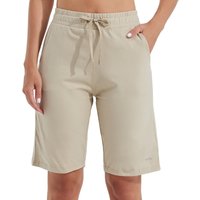 Willit Women's Shorts 10" Bermuda Cotton Long Shorts Yoga Workout Lounge with Pockets khaki XL
