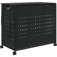 vidaXL rotan wasmand op wielen - zwart, 66 x 35 x 60 cm