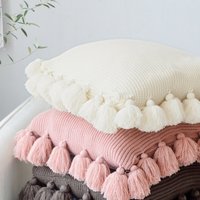 MEROPE, Acrylic Knit/Fringed Cushion Cover, 50x50cm, white, 1pack