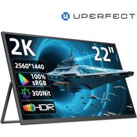 UPERFECT 22" 2K Portable Monitor with 2560 x 1440 QHD IPS 180° Adjustable Stand USB-C Mini HDTV Double Speaker for Laptop PC PS4/5 Switch/Xbo, VESA Compatible