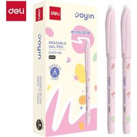 Deli Erasable Gel Pen, Office School Supplies, 0.5mm Needle Point, Black, 12-Pack