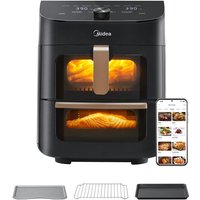 Midea Dual Zone Air Fryer Oven with Wi-Fi & Alexa - 11L, 2400W, 2 Independent Drawers, Visible Window, 10-in-1 Functions, Max Crisp Technology, Smart Sync Finish, Oil-Free Cooking, MF-CY110A