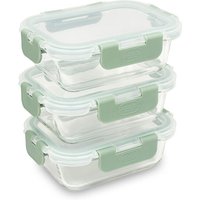 Addis Glass Food Storage Containers, 370ml, Sage, Set of 3