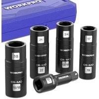 WORKPRO 4-Piece 1/2" Double-Head Impact Socket Set with 1 Extension Rod, Blue Plastic Box