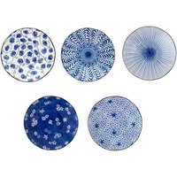 Japanese Minoyaki Blue & White 5-Piece Ceramic Dinner Plate Set, Vintage Japanese Indigo Tableware, Multipurpose Plates for Dumplings, Breakfast, Dessert, Salad and Fruit, Safe For Microwave & Dishwasher