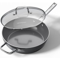 Naturepan Diamond Titanium Ceramic Frying Pan, 28cm, Deep Version with Lid - Non-stick coating, PTFE/PFOA/PFAS-free - Heat-resistant handle - Suitable for induction hob/oven - Dishwasher-safe - Grey