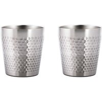 Maxcook 304 Stainless steel Cups 300ml Hammered Metal Drinking Cups Set of 2 Stackable Stainless Steel Cups Double Wall Small Cup for Home Restaurant Party Camping MCB4812