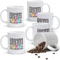 Alphynix 1pc Easter Celebration Mug, 11oz White Ceramic Cup with Tie-Dye Leopard "EASTER" Letters, Bunny & Egg Characters on Checkerboard, Festive Spring Gift