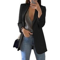 Women's Casual Blazers Open Front Long Sleeve Lapel Collar Work Office Jacket (black, M)