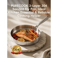 PURECOOK 304 Triple-Ply Stainless Steel Trimmed White-Gold Frying Pan Series | 1-Piece 20cm 304 Triple-Ply Stainless Steel White-Gold Frying Pan (Lid-Free, Trimmed Edges)