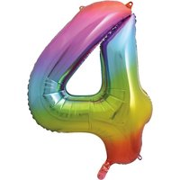Unique Party Giant Number 4 Balloon, Rainbow, 86cm