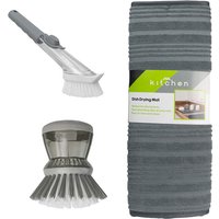 JVL Sesha Dish Drying Mat & Soap Dispensing Dish Brush Kitchen Bundle