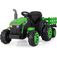 24V elektrische kindertractor met RGB LED-koplamp, muziek en USB-poort, elektrische tractor-aanhanger en afstandsbediening voor ouders, groen