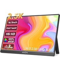 ARZOPA Z1RC 16" 2.5K draagbare monitor, 2560x1600 QHD IPS-scherm, 123% sRGB, met ingebouwde standaard, USB-C, HDMI, oogcomfort, extern tweede scherm voor Mac, laptop, telefoon, PS4/5, Xbox, Switch