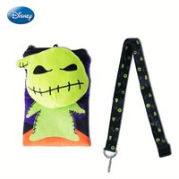1st. Disney The Nightmare Before Christmas Oogie Boogie pluche pasjeshouder met nekkoord, officieel gelicentieerd Skellington Halloween Town cosplayaccessoire, film- en anime-merchandise met schedelpatroon, Halloween-thema pluche accessoire, cadeau voor telefoon