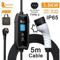 feyree EV-oplader Type 2 16 A 3,5 kW draagbare oplaadbak met 5 m kabel, geschikt voor elektrische auto