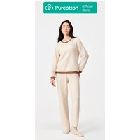 Women's Waffle Knit Loungewear Set,Sunlight Yellow,Top: UK 12 (M); Bottom: UK 12 (M)