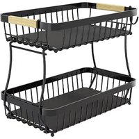 JORDAN&JUDY 2-Tier Storage Rack, Desktop Fruit Snack Storage Basket, Black