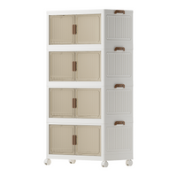 COIZYZZL No Installation Storage Cabinet - Width 55cm,4layers - With Wheels, Foldable, Magnetic Attraction, Large Capacity - Nightstand, Storage Boxes for Living room/Bedroom/Kitchen