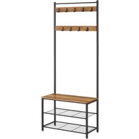 Ochama Coat Rack, Hall Tree with Shoe Storage Bench, 32 x 70 x 175 cm, Industrial, Rustic Walnut and Black