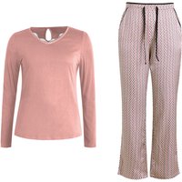 IZURIA v-neck pink long sleeved top and print pants set M