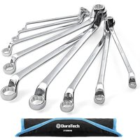 DURATECH 9-Piece Offset Double Ring Spanner Set 6-23 mm, Metric Box End Wrench Set with Roll Pouch, 75-Degree Offset, 12-Point, Chrome Vanadium Steel